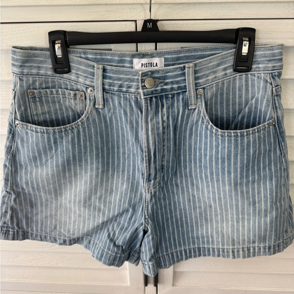 Pistola Light Blue Striped Jean Shorts